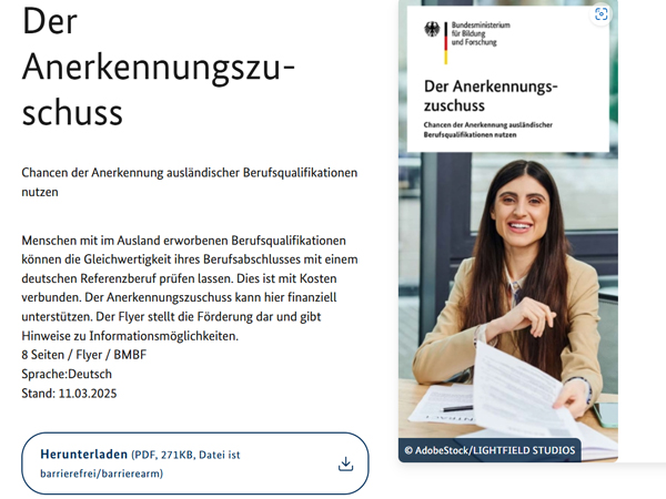 Neuer Flyer zum Anerkennungszuschuss